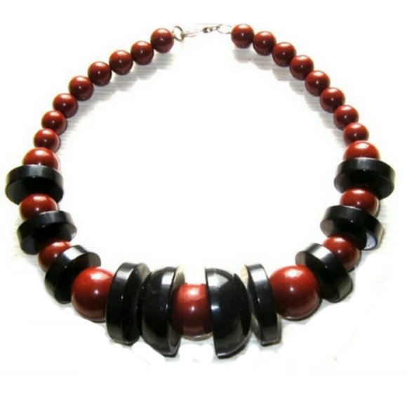 Vintage Geometric Bakelite 1940s Choker Necklace - Picture 2 of 6